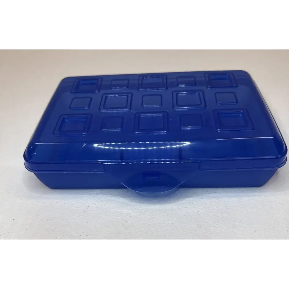 Lot of 6 Sterilite Small Pencil Boxes Blue Plastic Supply Case Snap Lid